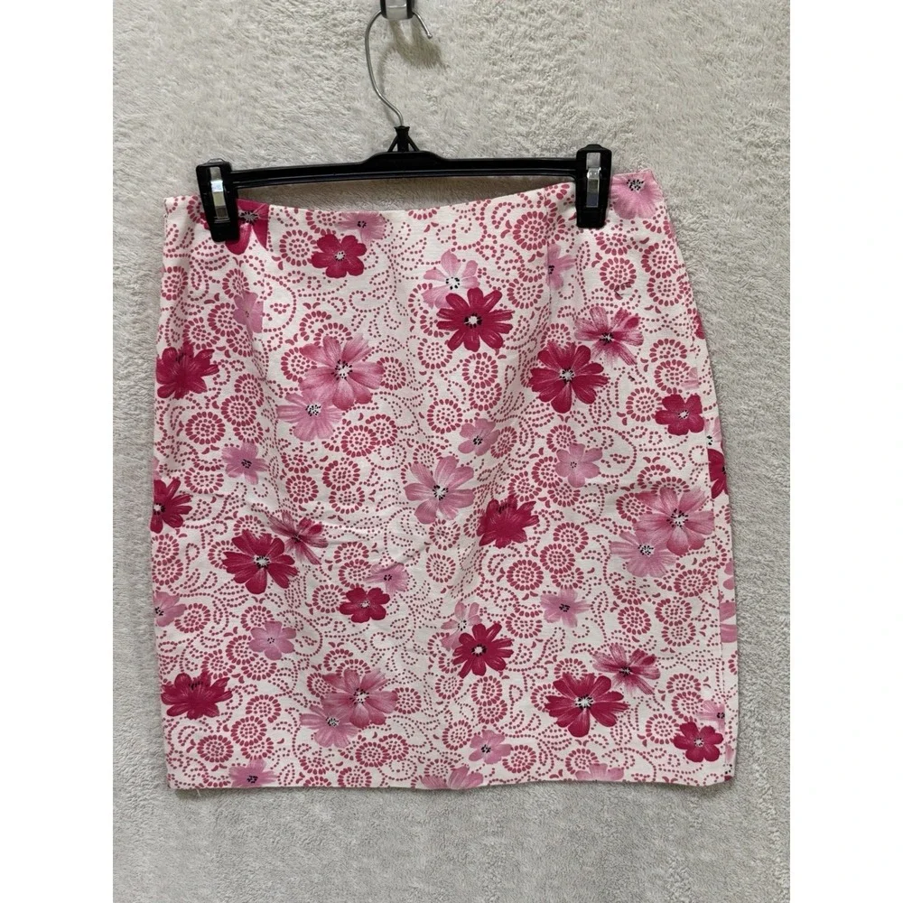 Ann‎ Taylor Skirt Size 6 Floral Print Straight Pencil Career Pink White